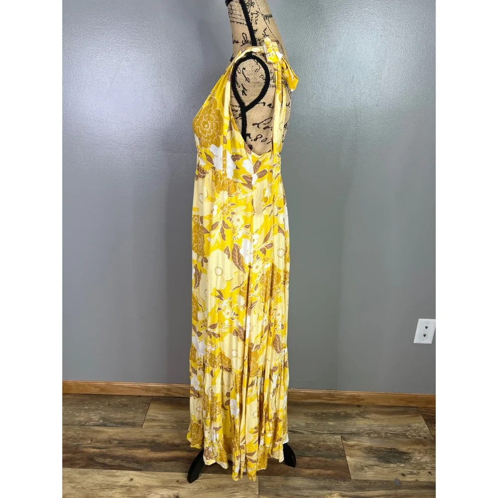 Abercrombie & Fitch yellow floral maxi dress small travel bohemian vaca resort